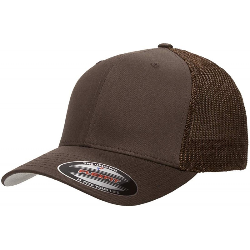 Baseball Caps Flexfit Trucker Hat for Men and Women - Breathable Mesh- Stretch Flex Fit Ballcap w/Hat Liner - Brown - CL18EW2...