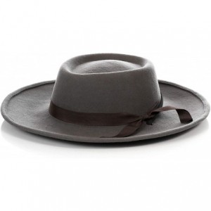 Fedoras Men's Wool Wide Brim Fedora Hat with Grosgrain Ribbon - Grey - CR180UDM493 $74.52
