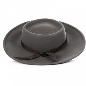 Fedoras Men's Wool Wide Brim Fedora Hat with Grosgrain Ribbon - Grey - CR180UDM493 $75.42