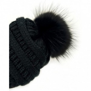 Skullies & Beanies 5" Real Raccoon Fur Pom Pom with Press Snap Button for Knitted Hat Beanie Hats (Black) - Black - CQ18L3WML...