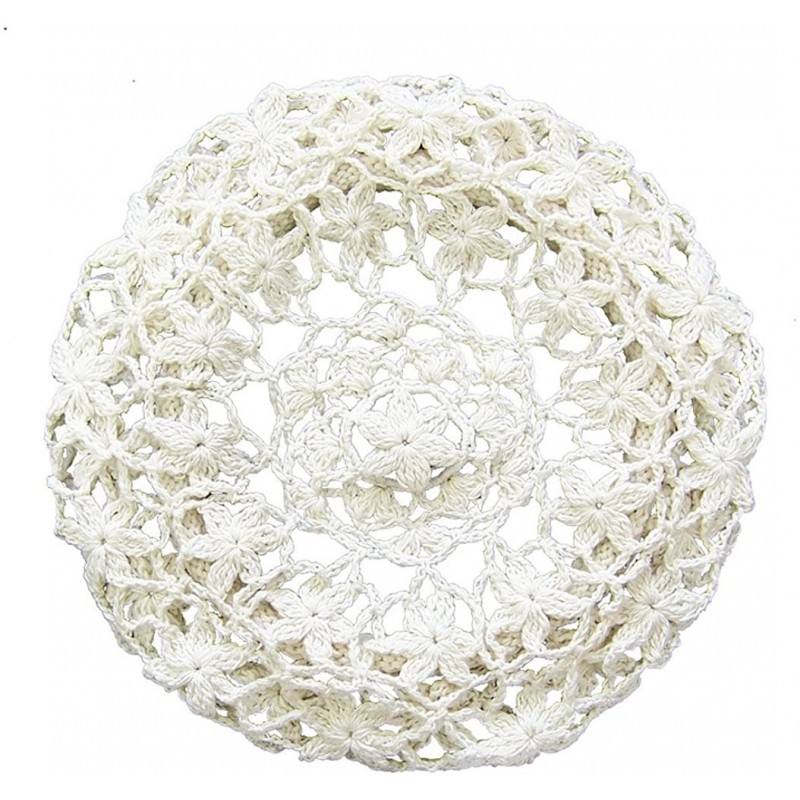 Berets Women's Light Beret Crochet Knitted Style for Spring Summer Fall - White - C0182OQO2EW $23.76
