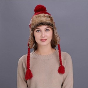 Skullies & Beanies Women Knit Wool Beanie Hat Winter Warm Ski Cap with Ear Flaps - Wine - CQ187NQKNDQ $20.62