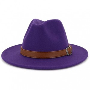 Fedoras Classic Men & Women Wide Brim Fedora Panama Hat with Belt Buckle - Purple - CV192KL9ANT $30.74