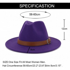 Fedoras Classic Men & Women Wide Brim Fedora Panama Hat with Belt Buckle - Purple - CV192KL9ANT $28.15