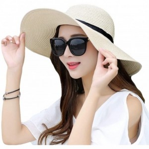 Sun Hats Womens Summer Wide Brim Straw Hat Foldable Roll up Beach Sun Hat UPF 50+ - Beige(0204) - CF18N8URX56 $15.28