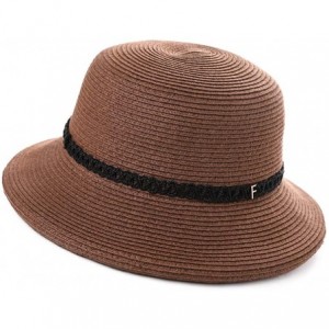 Fedoras Womens Wide Roll Up Brim Packable Straw Sun Cloche Hat Fedora Summer Beach 55-58cm - Brown_00010 - CD18QHZT2ZO $28.49