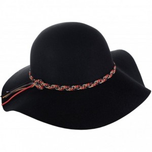 Bucket Hats Exclusive Women's Felt Braided Trim Floppy Wool Hat - Black - CR1274IMFHD $41.15