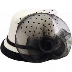 Bucket Hats Cloche Round Hat for Women Beanie Flower Dress Church Elegant British - B-white1 - CY18TDWIYM4 $34.31