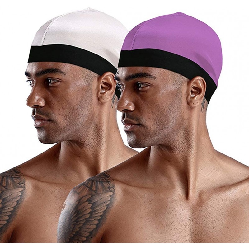 Skullies & Beanies 2Pack Unisex Spandex Dome Style Wig Cap Mesh Hair Stretchable Silky Bottom Cap Stay On Your Head - Purple+...