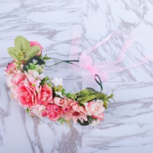 Headbands Adjustable Flower Crown Headband - Women Girl Festival Wedding Party Flower Wreath Headband - Pink - CN18R466R26 $2...