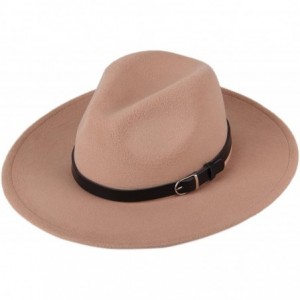 Fedoras Women's Wide Brim Wool Fedora Panama Hat with Belt - Camel - C3128RSHYCZ $29.00