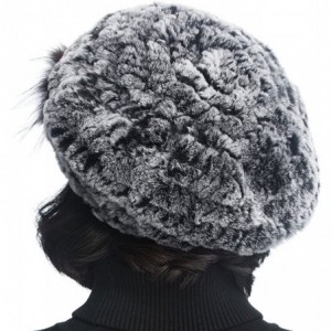 Berets Winter Women's Rex Rabbit Fur Beret Hats with Fur Flower - Gray - CZ11FG7MUQB $44.80