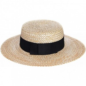 Sun Hats Women Wide Brim Straw Hat Beach Sun Hat Panama Flat Top Handwoven Straw Boater Hat with Ribbon Bowknot for Summer - ...