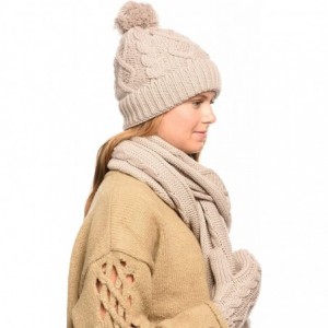Skullies & Beanies 3 in 1 Women Soft Warm Thick Cable Knitted Hat Scarf & Gloves Winter Se - A Khaki - CV18KELI7X4 $47.97