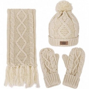 Skullies & Beanies 3 in 1 Women Soft Warm Thick Cable Knitted Hat Scarf & Gloves Winter Se - A Khaki - CV18KELI7X4 $47.97