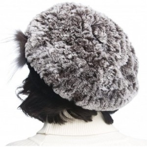 Berets Winter Women's Rex Rabbit Fur Beret Hats with Fur Flower - Coffee & Black - CU11FG7MUPR $52.12