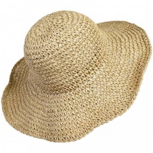 Sun Hats Women Straw Hat Wide Brim Beach Sun Cap Foldable Large Floppy for Travel Summer - Beige - C918OA0R0OG $21.14