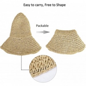 Sun Hats Women Straw Hat Wide Brim Beach Sun Cap Foldable Large Floppy for Travel Summer - Beige - C918OA0R0OG $22.83