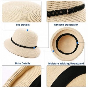 Fedoras Womens Wide Roll Up Brim Packable Straw Sun Cloche Hat Fedora Summer Beach 55-58cm - Brown_00010 - CD18QHZT2ZO $28.49