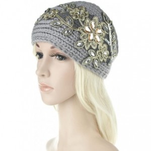 Cold Weather Headbands Women Winter Rhinestone Flower Crochet Headband Knit Hair Band Ear Warmer Turban Headwrap White - Whit...