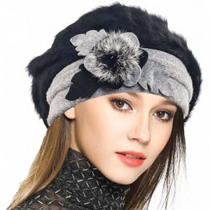 Berets Lady French Beret 100% Wool Beret Floral Dress Beanie Winter Hat - Angola-black - CC12OB9J69O $20.12