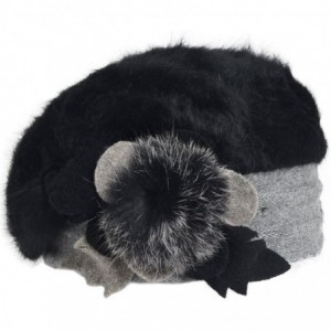Berets Lady French Beret 100% Wool Beret Floral Dress Beanie Winter Hat - Angola-black - CC12OB9J69O $33.24
