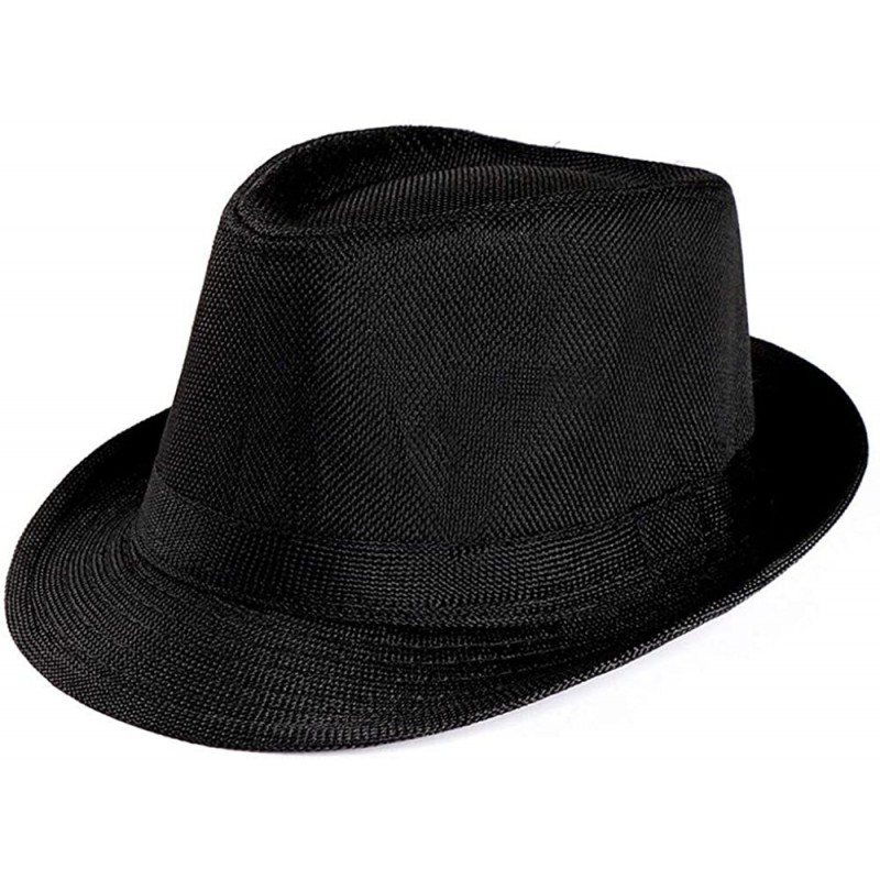 Sun Hats Balakie Unisex Trilby Straw Fedora Outdoor Beach Cap Panama Solid Color Sun Hat for Men Women - Black - CD18RNQI6LD ...