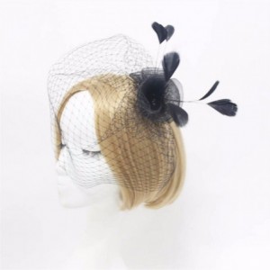 Headbands Face Veil Flower Feather Clip On Birdcage Races Fascinator Headpiece Headwear - black - CD12MXV5VVC $16.27
