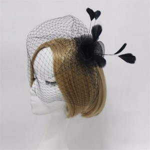 Headbands Face Veil Flower Feather Clip On Birdcage Races Fascinator Headpiece Headwear - black - CD12MXV5VVC $16.27