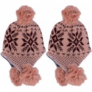 Skullies & Beanies Women's Knit Winter Beanie w/Earflap and Pom Balls - 2pcs_khaki Maple Leaf - CB18MG72DUN $37.61