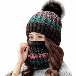 Skullies & Beanies Womens Winter Beanie Hat Scarf Set Warm Fuzzy Knit Hat Neck Scarves - B-black - C118ZDQEHSK $29.73