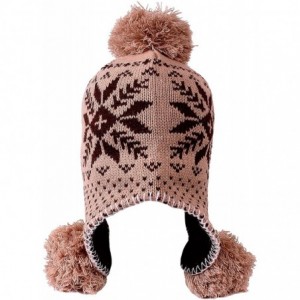 Skullies & Beanies Women's Knit Winter Beanie w/Earflap and Pom Balls - 2pcs_khaki Maple Leaf - CB18MG72DUN $37.61