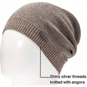 Skullies & Beanies Unique Silver Threads Knit Hats Angora Slouchy Beanie for Women Winter Skull Caps Big Head - Khaki/Silver ...