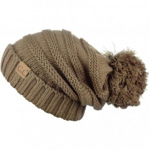 Skullies & Beanies Hatsandscarf CC Exclusives Unisex Oversized Slouchy Beanie with Pom (HAT-6242POM) - Taupe - CW187QU3573 $2...