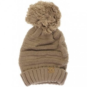 Skullies & Beanies Hatsandscarf CC Exclusives Unisex Oversized Slouchy Beanie with Pom (HAT-6242POM) - Taupe - CW187QU3573 $2...