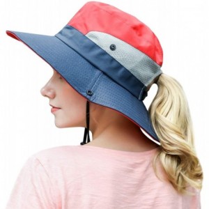 Sun Hats Women Outdoor Summer Sun Hat UV Protection Wide Brim Foldable Safari Fishing Cap - Red / Navy - CI18N7WDH9M $33.13