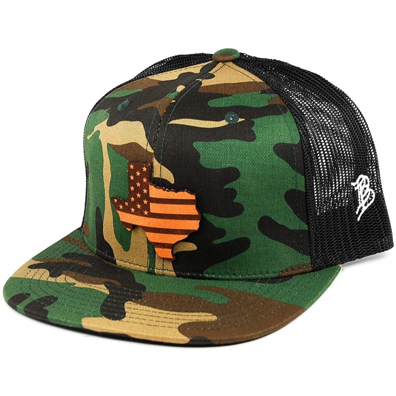 Baseball Caps 'Midnight Texas Patriot' Black Leather Patch Hat Flat Trucker - Camo/Black - CU18IGQUDQ4 $56.45