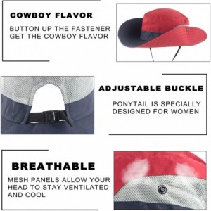 Sun Hats Women Outdoor Summer Sun Hat UV Protection Wide Brim Foldable Safari Fishing Cap - Red / Navy - CI18N7WDH9M $14.15