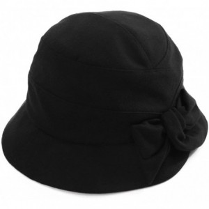 Bucket Hats Black Winter Bucket Derby Gatsby Hat for Women 1920s Fedora Round Cloche Bowler Beret Bow Party 55-59cm - CC18IIG...