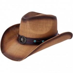 Cowboy Hats Men & Women's Woven Straw Cowboy Cowgirl Hat Western Outback w/Wide Brim - Star Blue Stone - CP198ZQE8LX $51.57
