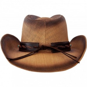 Cowboy Hats Men & Women's Woven Straw Cowboy Cowgirl Hat Western Outback w/Wide Brim - Star Blue Stone - CP198ZQE8LX $54.15
