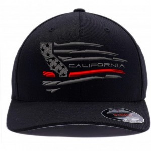 Baseball Caps California - Texas - Florida Thin Red Line USA Flag with State map Embroidered Black Flexfit Cap - Black (Ca) -...