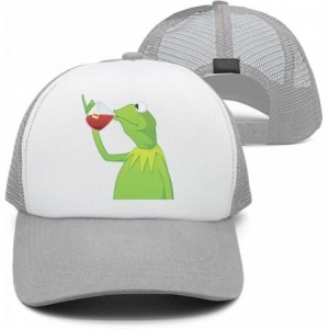 Baseball Caps Kermit The Frog"Sipping Tea" Adjustable Red Strapback Cap - Afunny-green-frog-sipping-tea-5 - CV18ICUZ8O4 $31.62