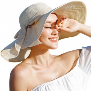 Sun Hats Womens Floppy Sun Hat Beach Summer Foldable Straw Cap Visor - Beige - CP18RULCODG $23.09