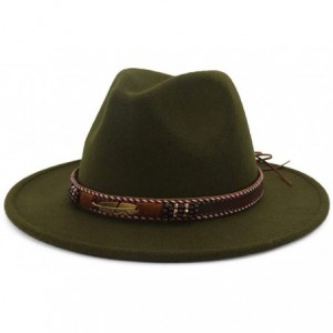 Fedoras Men Women Ethnic Felt Fedora Hat Wide Brim Panama Hats with Band - Green - CF18L26OUYU $32.04