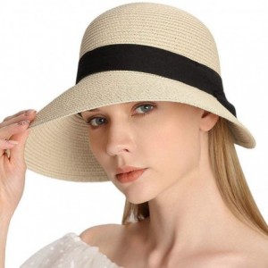 Sun Hats Women's Sun Hat Wide Brim Foldable Straw Hats Summer Travel Beach Cap - Beige - CT1944ZLQZX $34.19