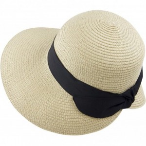 Sun Hats Women's Sun Hat Wide Brim Foldable Straw Hats Summer Travel Beach Cap - Beige - CT1944ZLQZX $34.19
