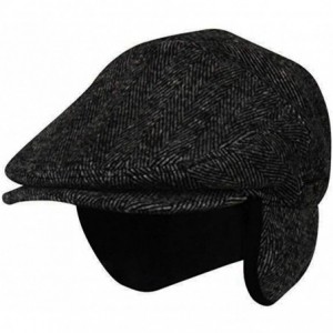 Newsboy Caps 100% Wool Herringbone Winter Ivy Cabbie Hat w/Fleece Earflaps - Driving Hat - Dark Grey - CY18L3IEN3U $66.33