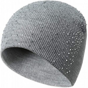 Skullies & Beanies Womens Winter Wool Knit Beanie Caps Rhinestone Soft Stretcj Slouchy Hats - Gray - CS18K0N4C63 $9.66