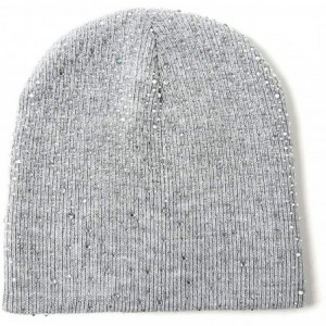 Skullies & Beanies Womens Winter Wool Knit Beanie Caps Rhinestone Soft Stretcj Slouchy Hats - Gray - CS18K0N4C63 $19.10